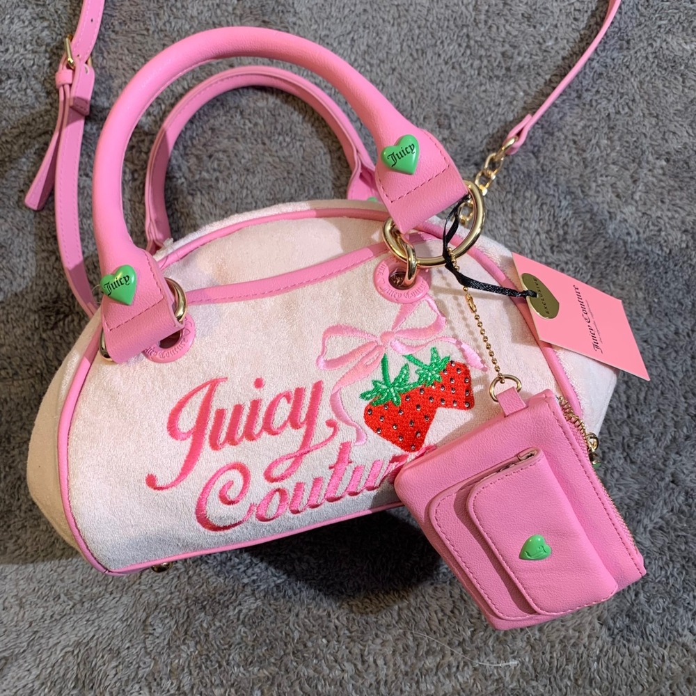 Juicy Couture Retro Strawberry Satchel Powder Blush Pink Velour 11JCDXVMX-PB NEW
